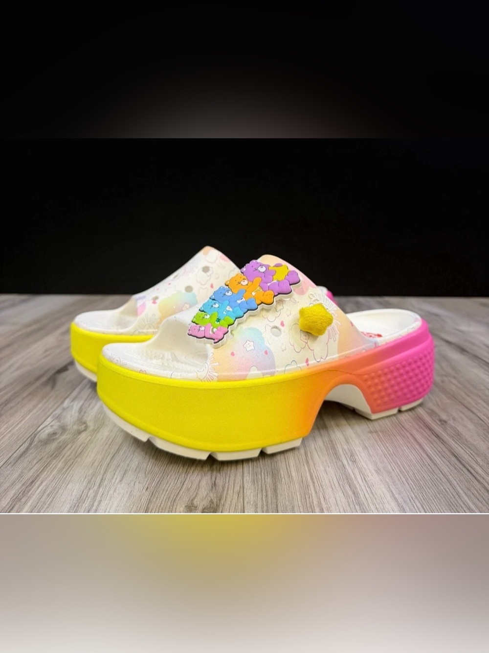 Crocs Care Bears Stomp Slide Platform Sandals Rainbow Pink Womens 10 Mens 8